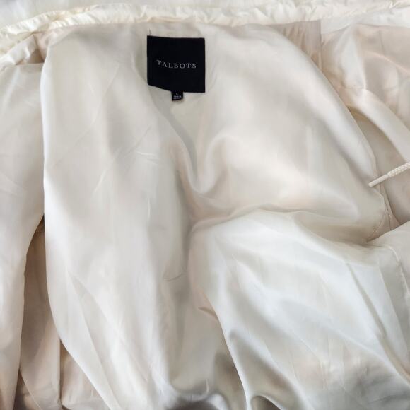 Talbots Puffer Jacket Removable Faux Fur Collar Quilted Zip Cream Size Large 12 - Picture 8 of 11